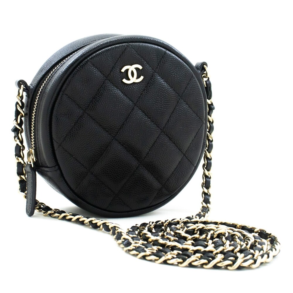 Chanel Round Compartment Clutch with Chain Quilted Caviar Leather